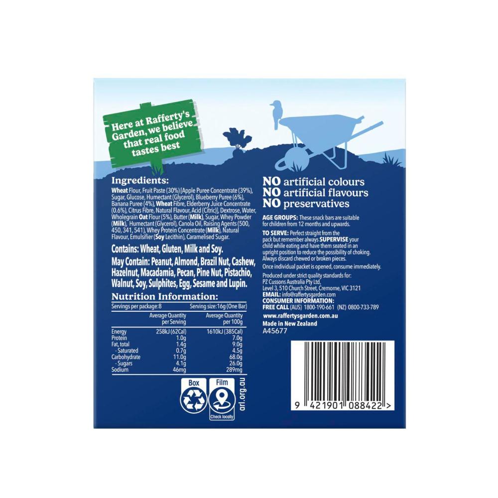 Rafferty's Garden Blueberry Banana & Apple Snack Bars Real Fruit Baby Food 8 ... 128g