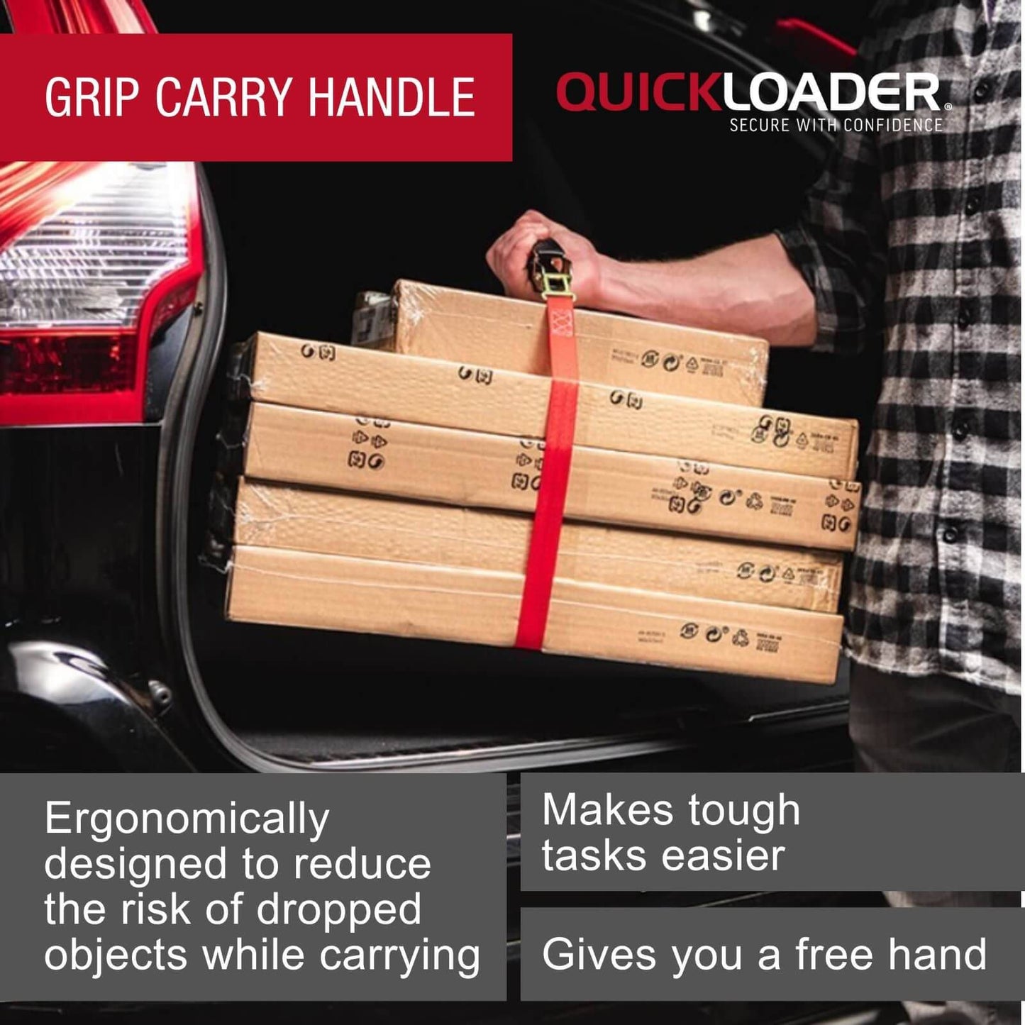 Quickloader Grip Carry Strap - 2.5m - 25kg - Red