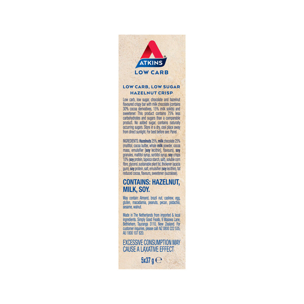 Atkins Low Carb Hazelnut Crisp Bars 185g - 5 pack