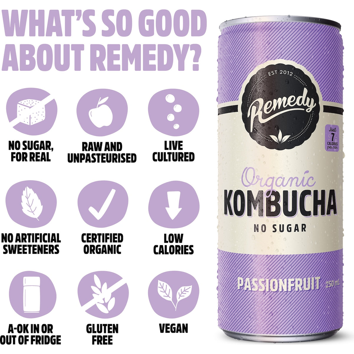 Remedy Passionfruit Kombucha 250ml X 4 Pack