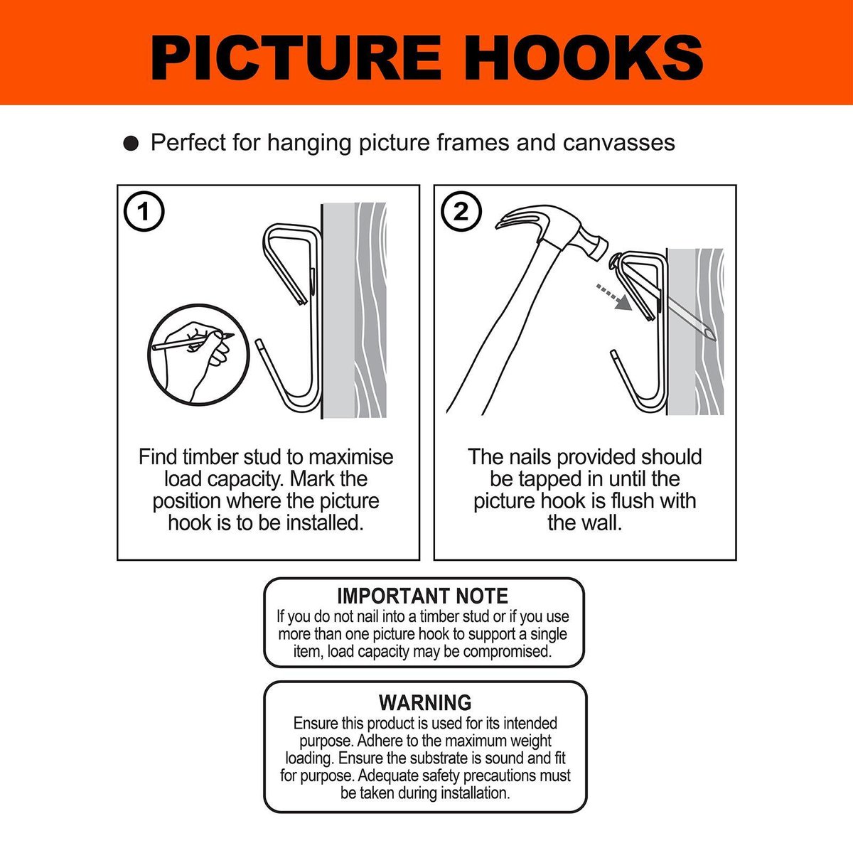 Everhang Picture Hanging - 30kg - Brass Plated - Heavy Duty - 4 Pack