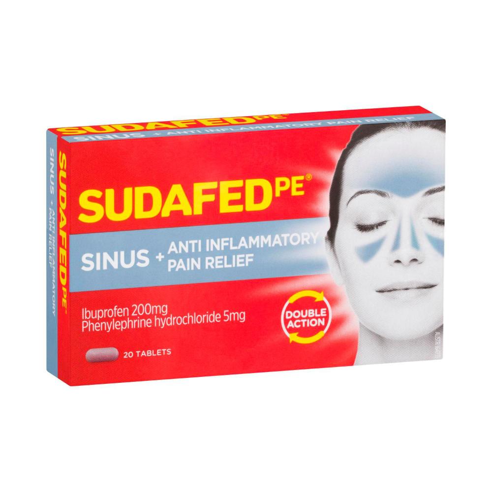 Sudafed Pe Sinus Pain Relief + Anti Inflammatory Double Action Tablets - 20 pack