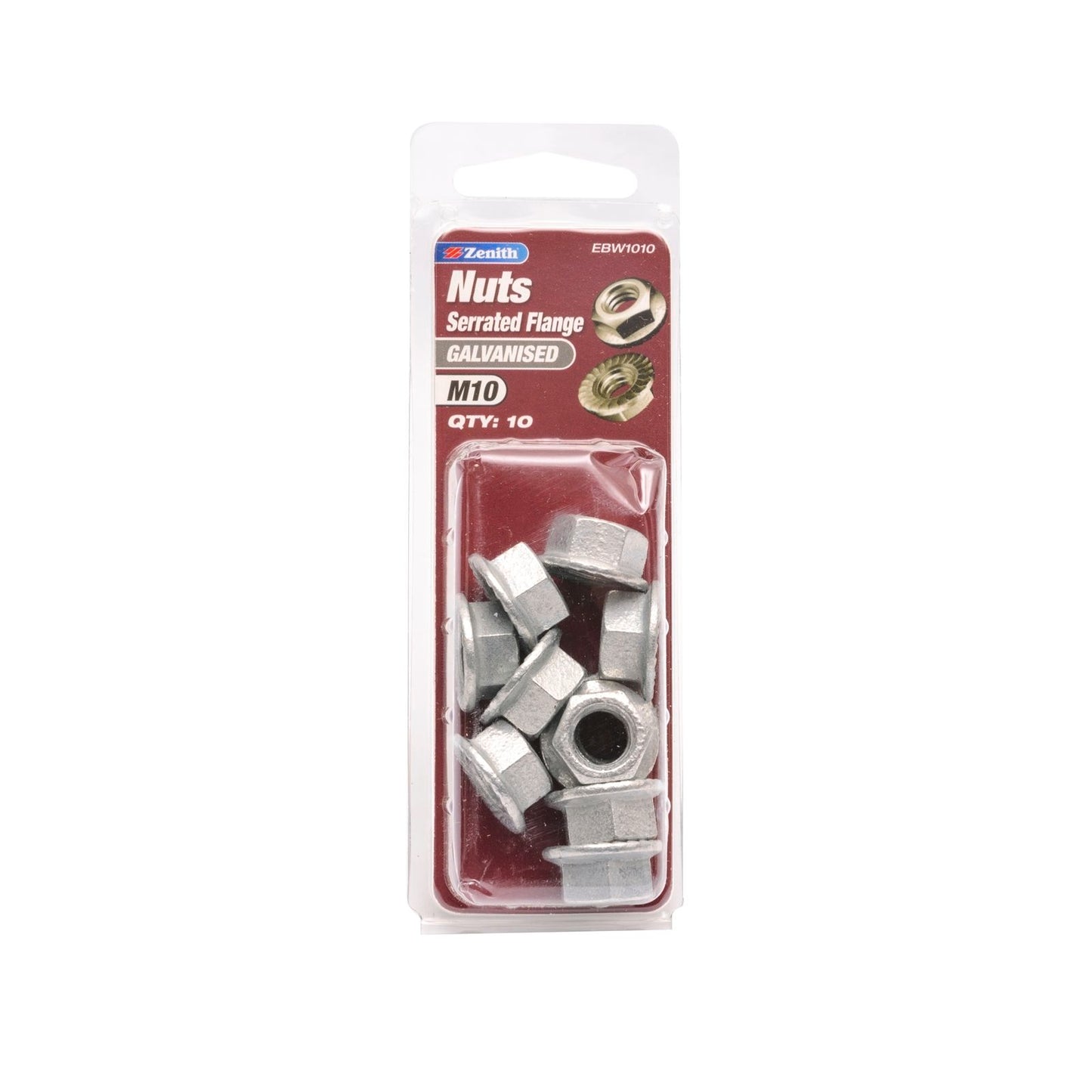 Zenith M10 Galvanised Serrated Flange Nut - 10 Pack