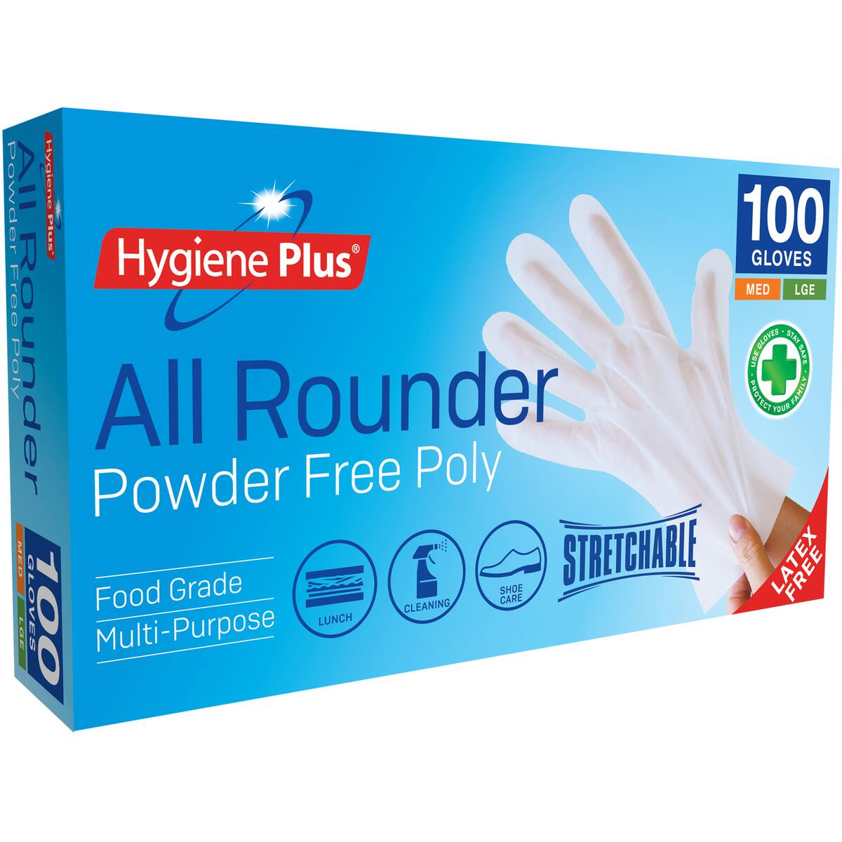 Hygiene Plus All Rounder Powder Free Poly Gloves M/l 100 Pack