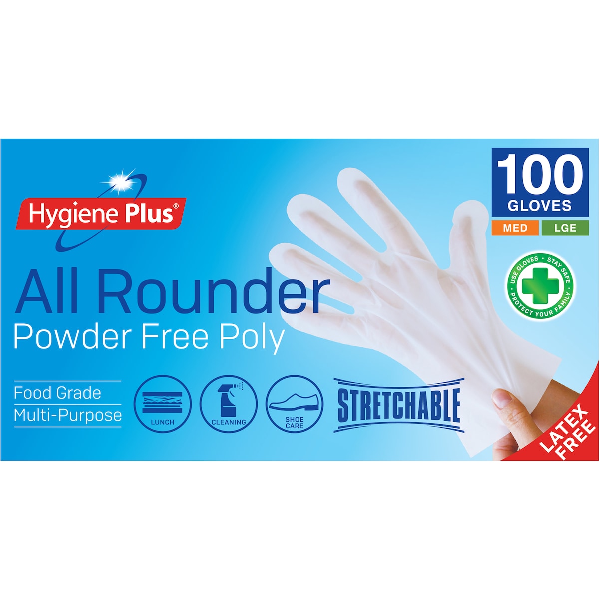 Hygiene Plus All Rounder Powder Free Poly Gloves M/l 100 Pack