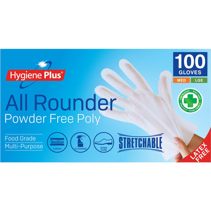 Hygiene Plus All Rounder Powder Free Poly Gloves M/l 100 Pack
