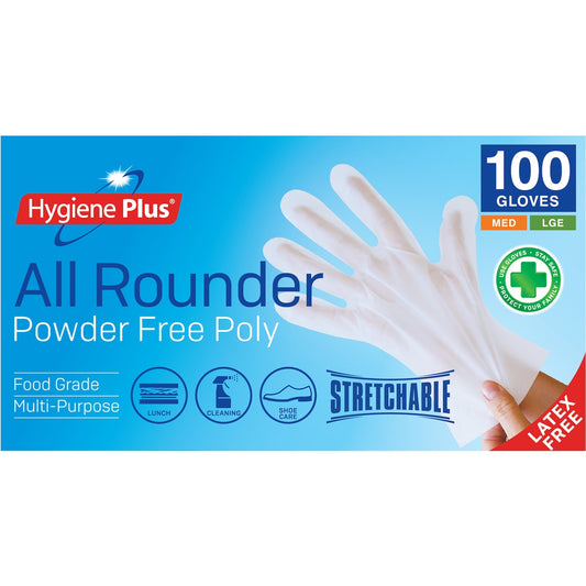 Hygiene Plus All Rounder Powder Free Poly Gloves M/l 100 Pack