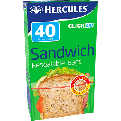 Hercules Click Zip Resealable Sandwich Bags 40 Pack