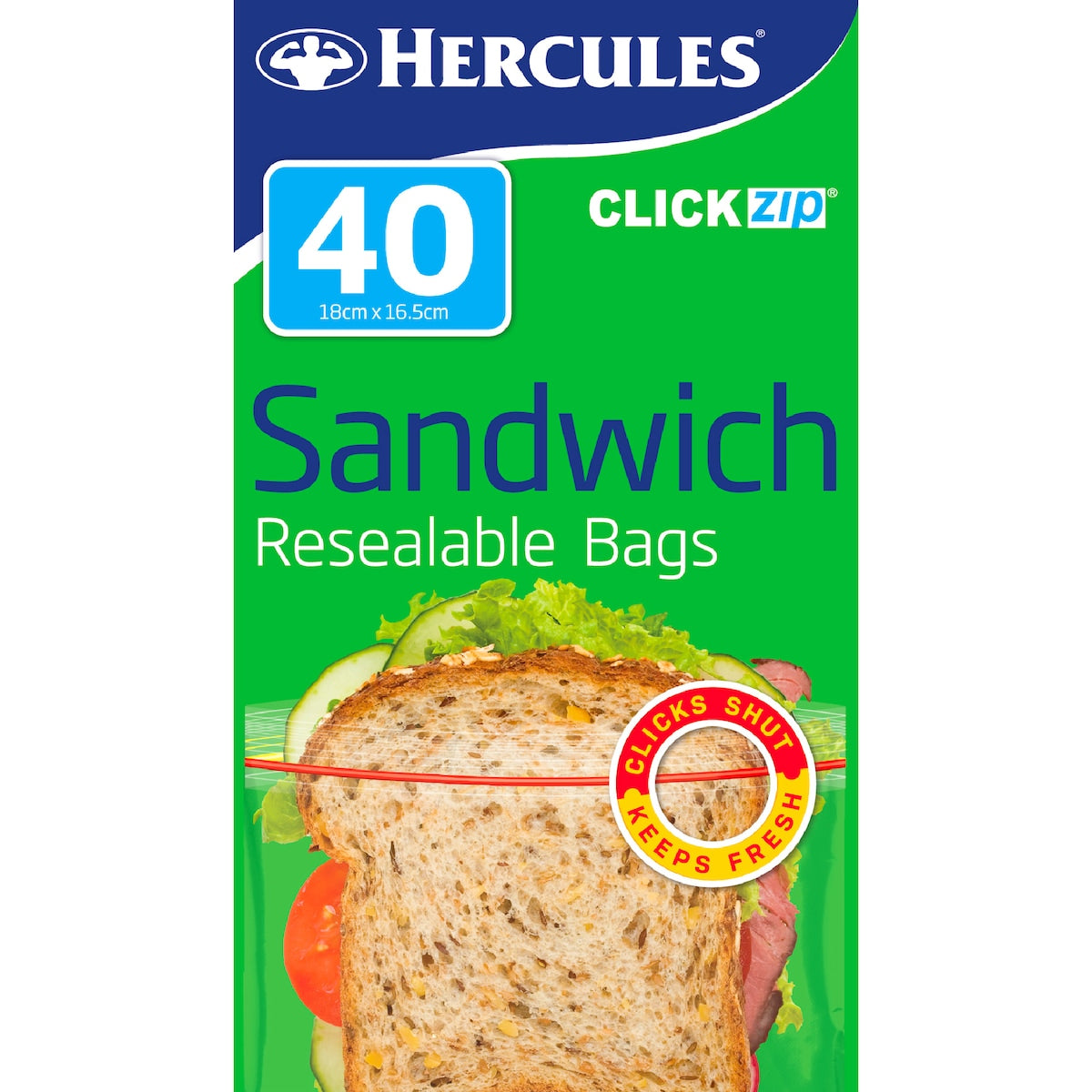 Hercules Click Zip Resealable Sandwich Bags 40 Pack