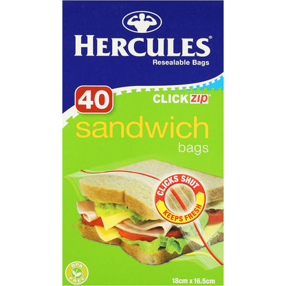 Hercules Click Zip Resealable Sandwich Bags 40 Pack