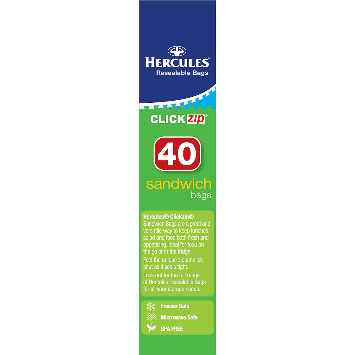 Hercules Click Zip Resealable Sandwich Bags 40 Pack