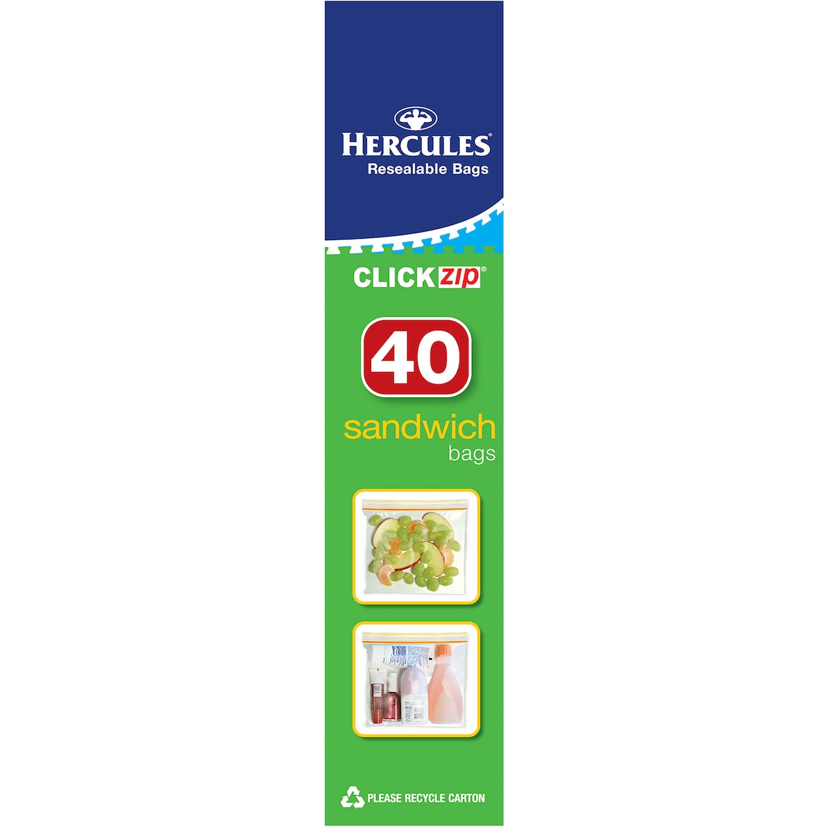 Hercules Click Zip Resealable Sandwich Bags 40 Pack