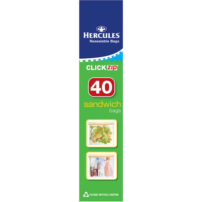 Hercules Click Zip Resealable Sandwich Bags 40 Pack