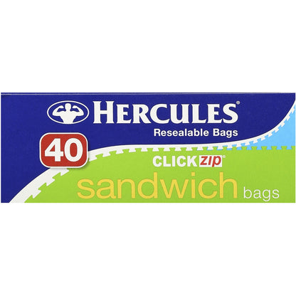 Hercules Click Zip Resealable Sandwich Bags 40 Pack