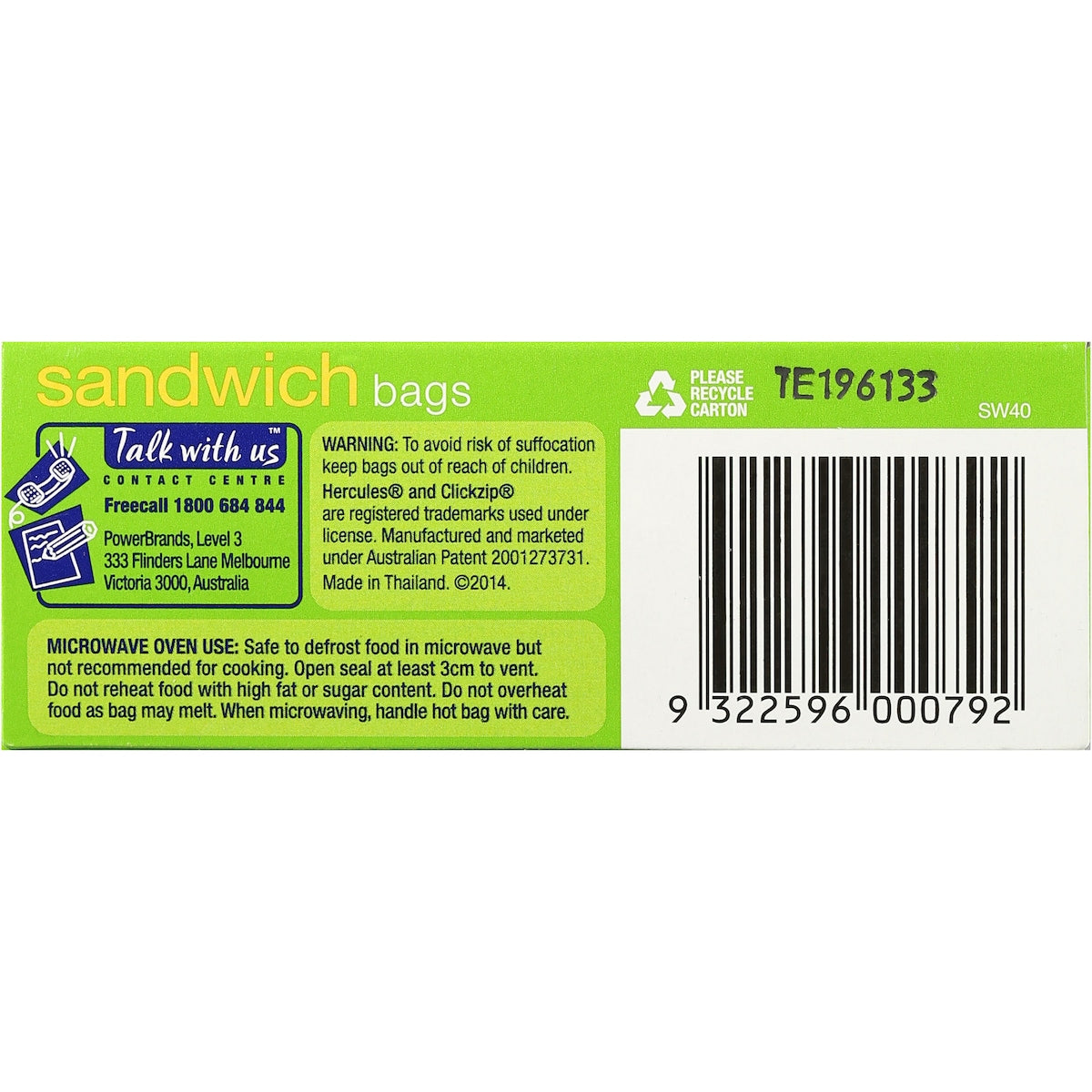 Hercules Click Zip Resealable Sandwich Bags 40 Pack
