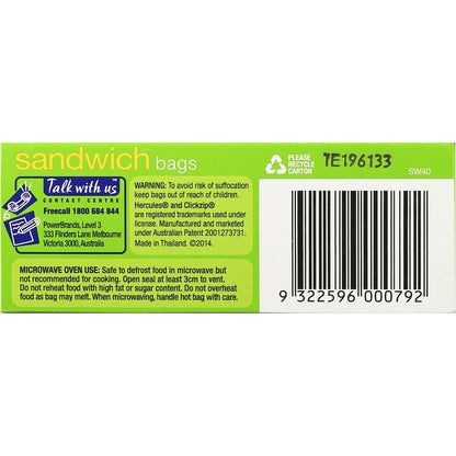 Hercules Click Zip Resealable Sandwich Bags 40 Pack