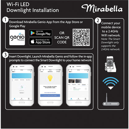 Mirabella Genio Wi-Fi Dimmable 6W LED GU10 Downlight – Smart Colour Changing Light (240V)