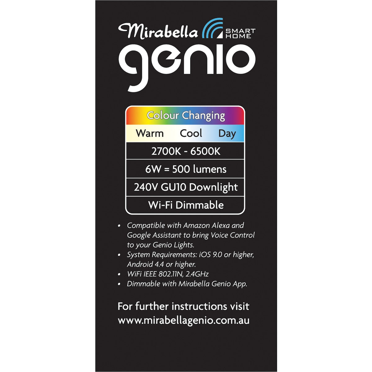 Mirabella Genio Wi-Fi Dimmable 6W LED GU10 Downlight – Smart Colour Changing Light (240V)