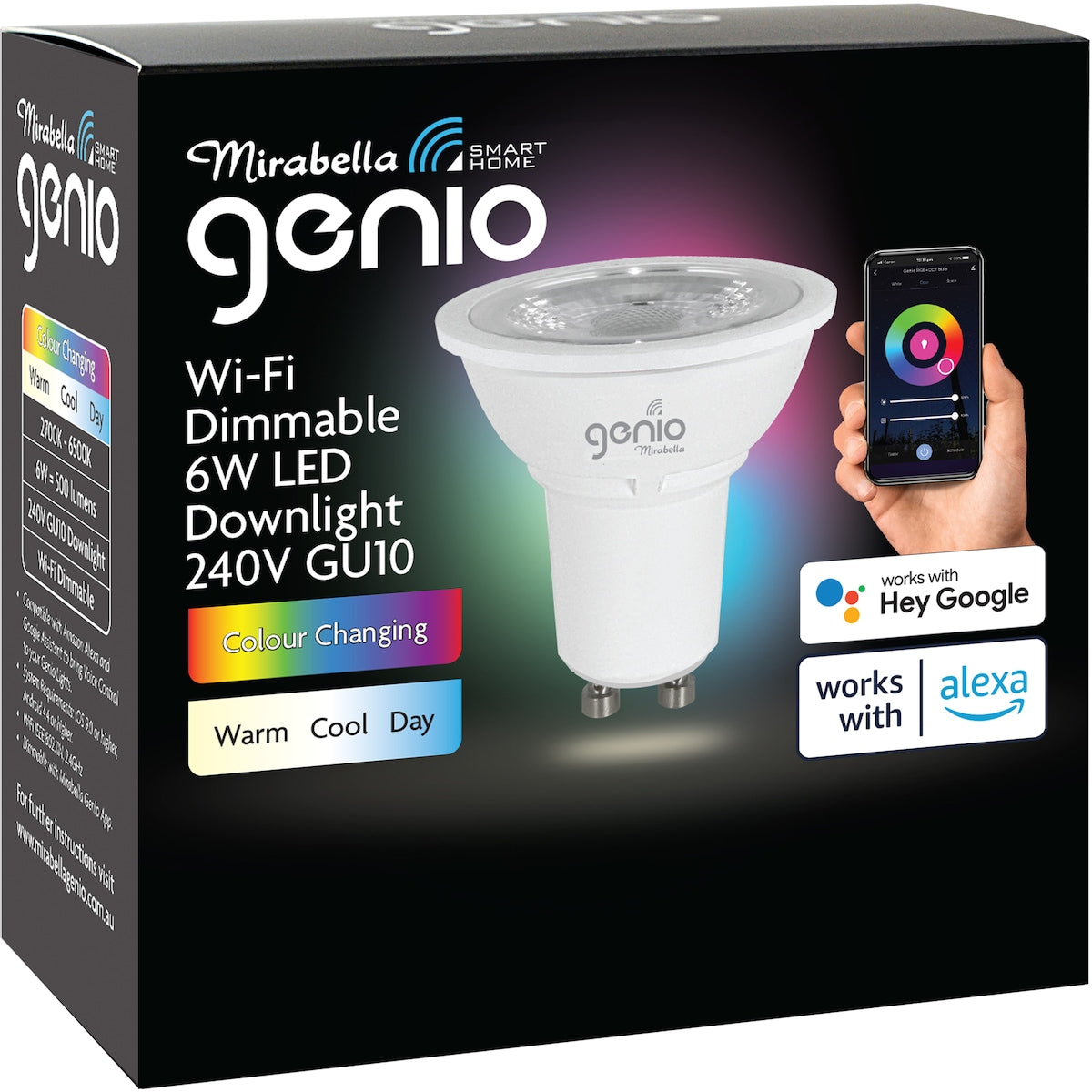 Mirabella Genio Wi-Fi Dimmable 6W LED GU10 Downlight – Smart Colour Changing Light (240V)