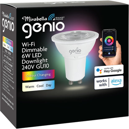 Mirabella Genio Wi-Fi Dimmable 6W LED GU10 Downlight – Smart Colour Changing Light (240V)