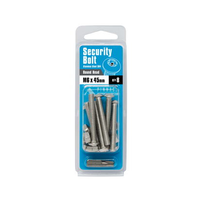 Pinnacle M6 x 45mm Stainless Steel Security Bolts - 8 Pack