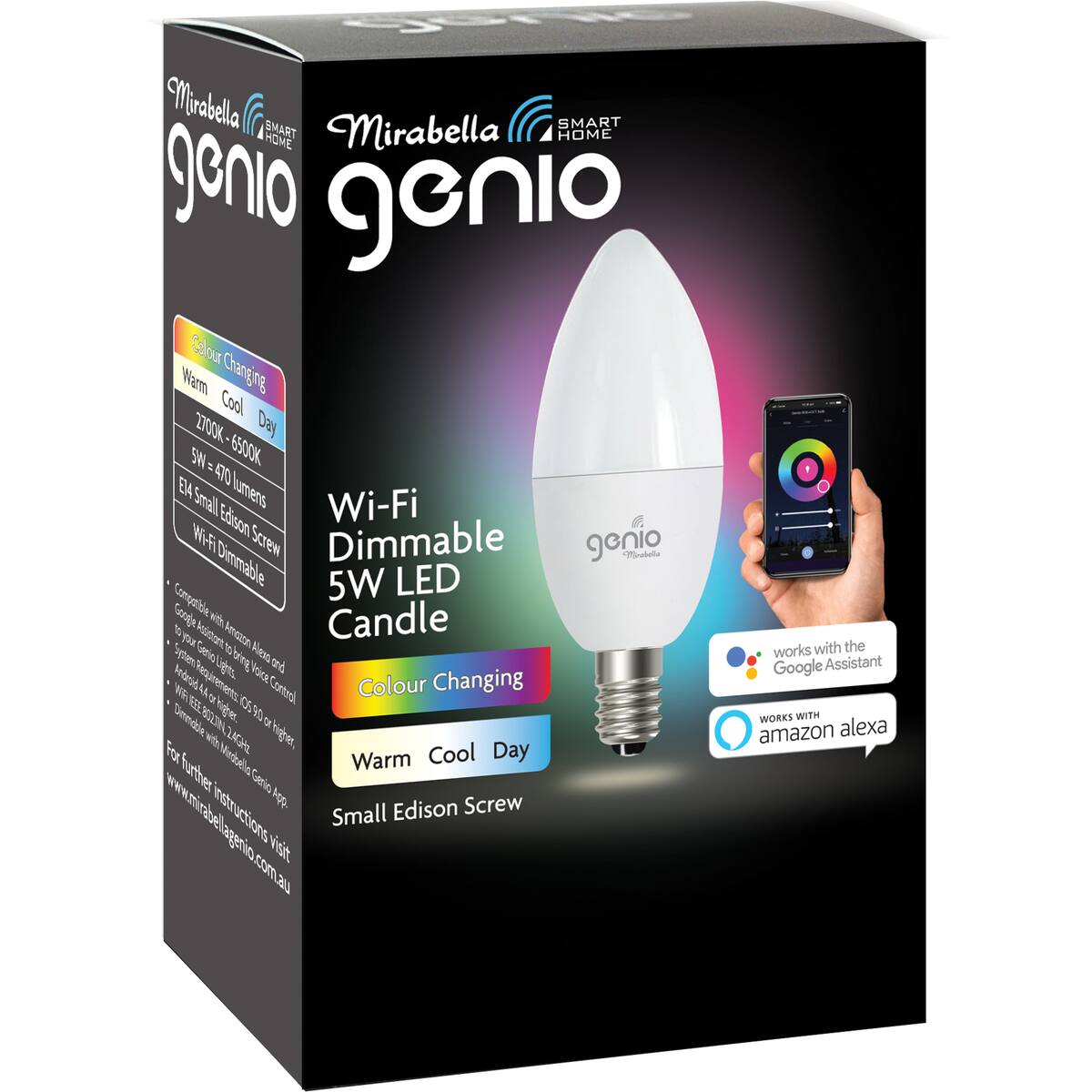 Mirabella Genio Wifi Dimmable 5w Led Candle Small Edison Screw Each