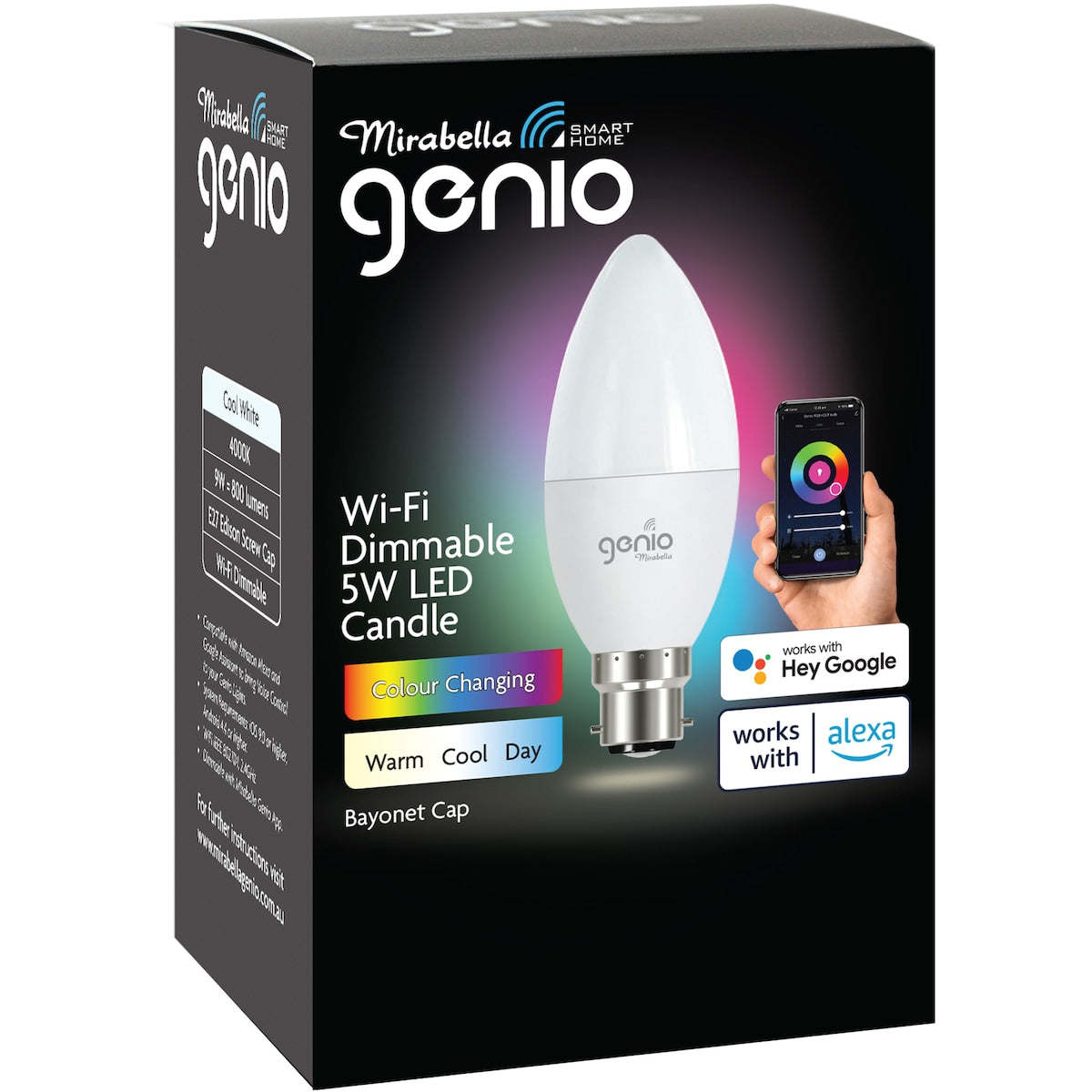 Mirabella Genio Wifi Dimmable 5W Led Candle Bayonet Cap each