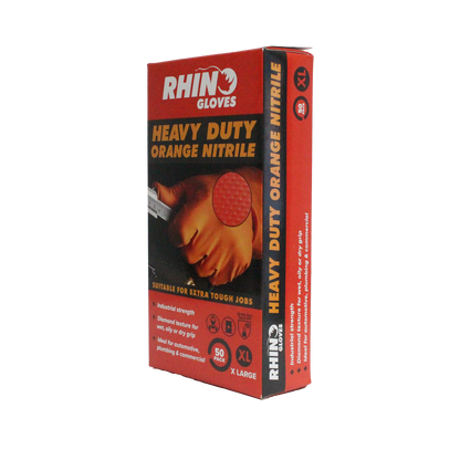 Rhino Extra Large Nitrile Disposable Gloves - Orange