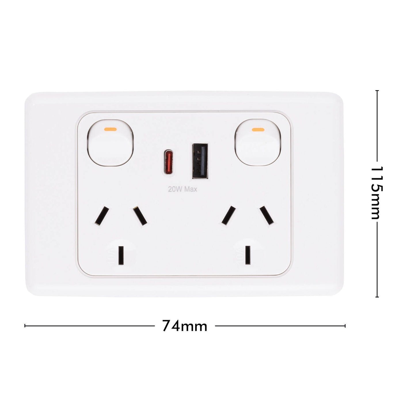 Deta Double Power Point with USB A+C - 250 x 74 x 115mm - 20W