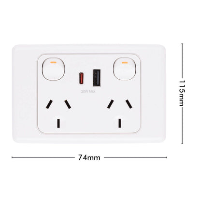 Deta Double Power Point with USB A+C - 250 x 74 x 115mm - 20W