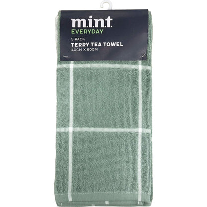 Mint Everyday Heavy Weight Tea Towel Terry Assorted 5 Pack