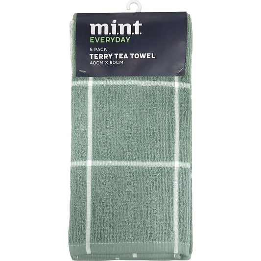 Mint Everyday Heavy Weight Tea Towel Terry Assorted 5 Pack