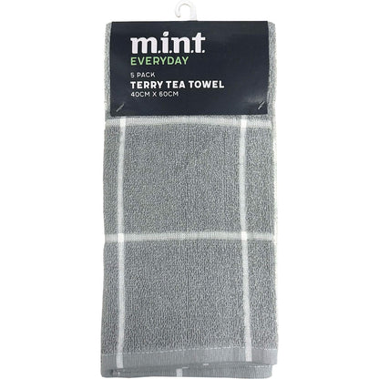 Mint Everyday Heavy Weight Tea Towel Terry Assorted 5 Pack