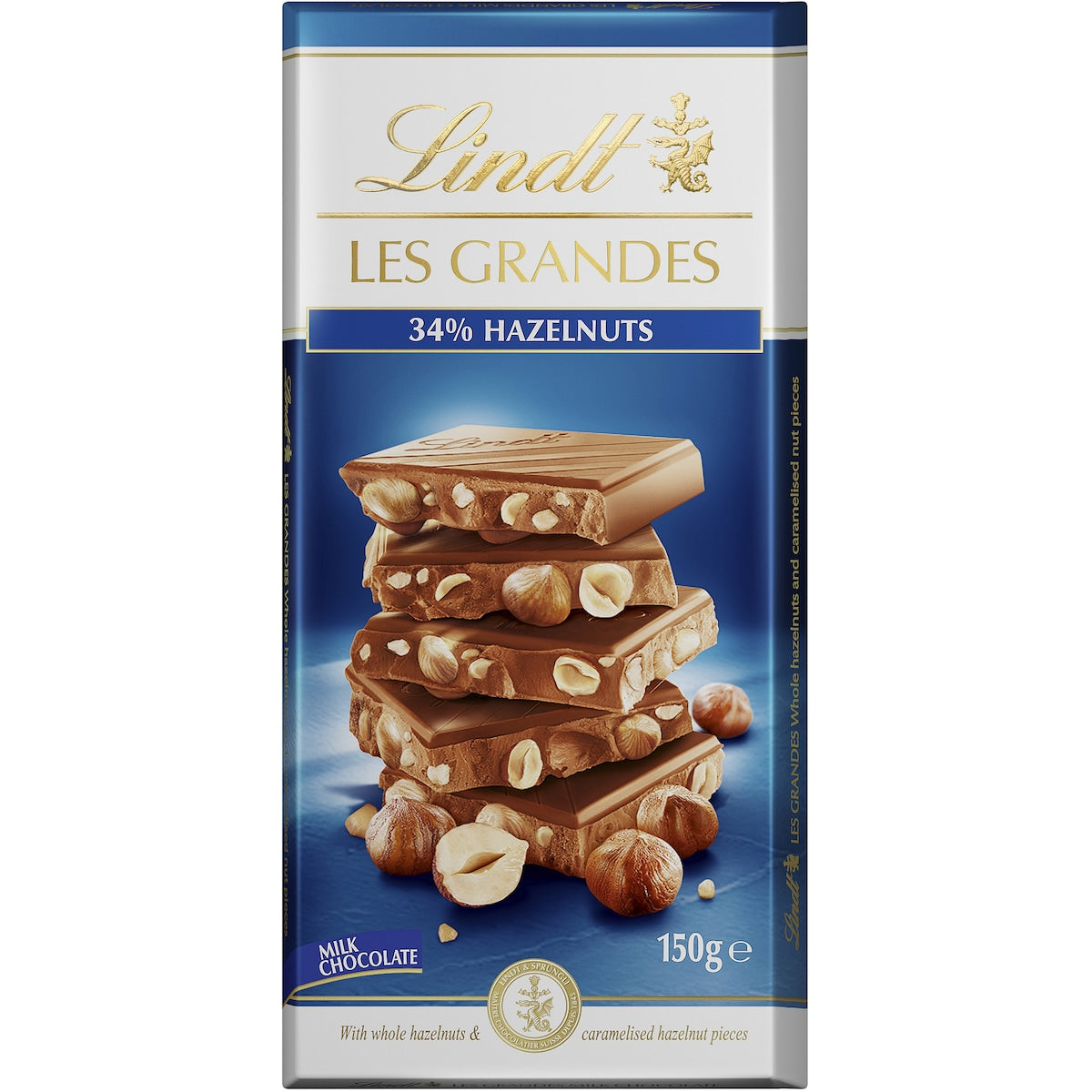 Lindt Les Grandes Milk Chocolate & Hazelnut Block 150g