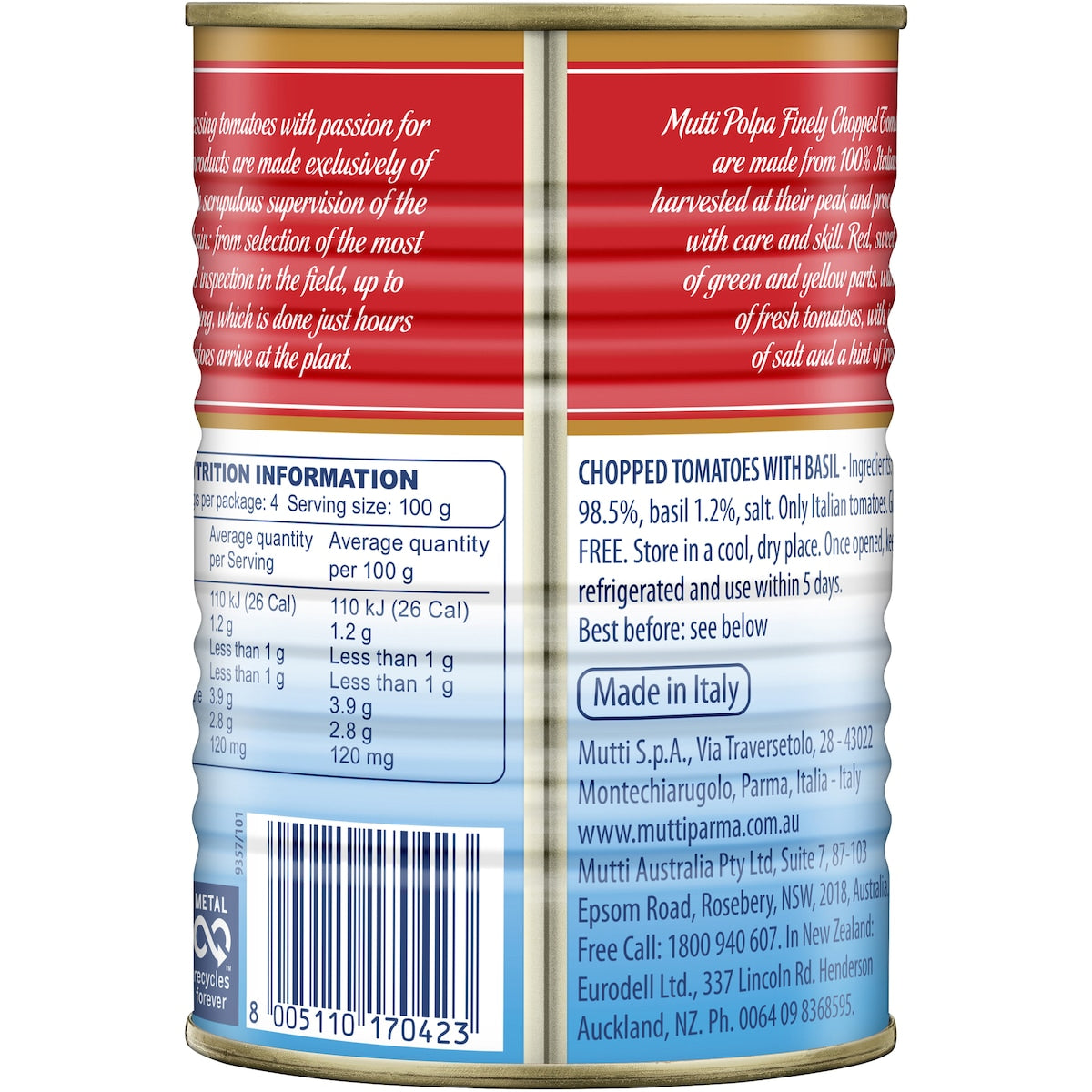 Mutti Polpa Finely Chopped Tomatoes With Basil 400g