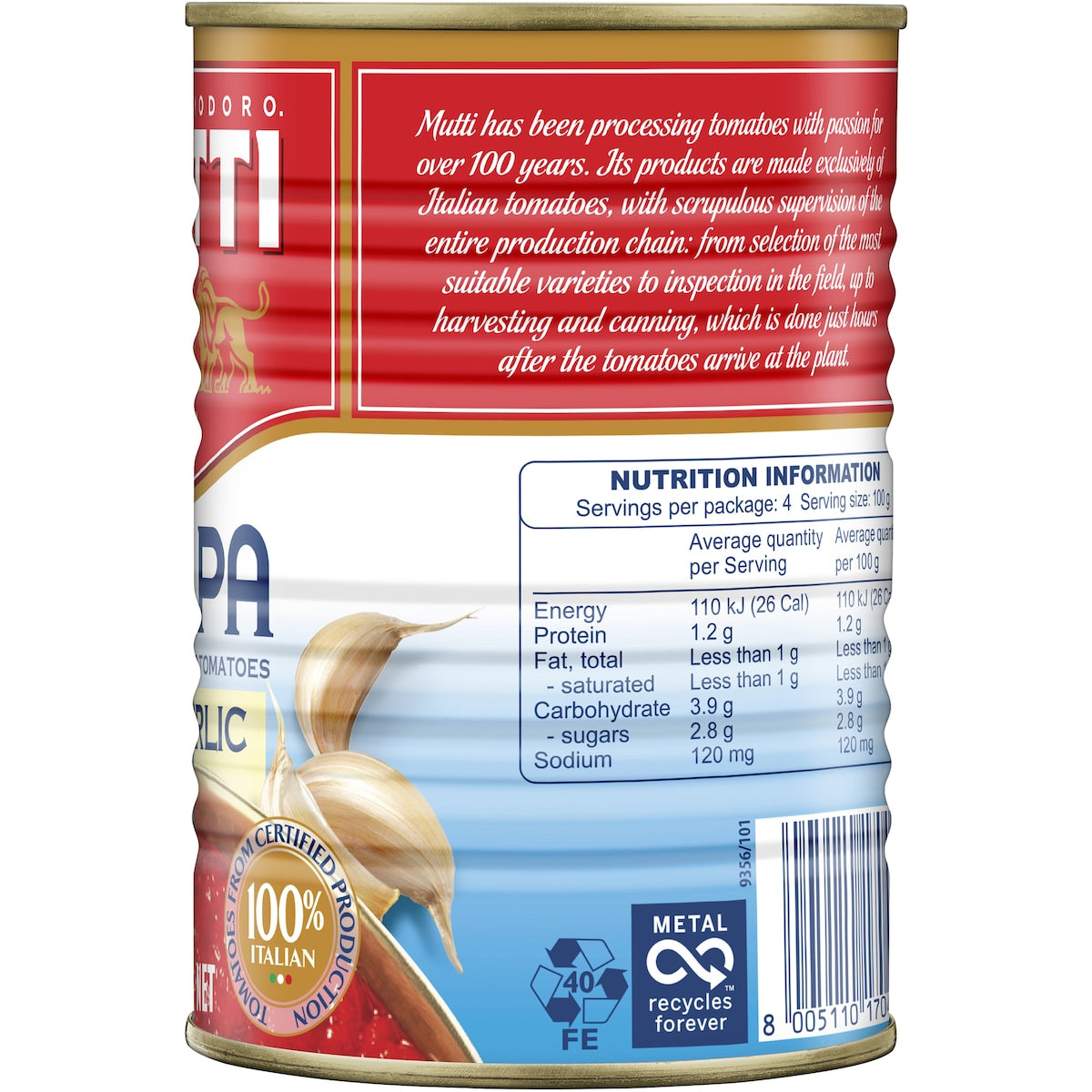 Mutti Polpa Finely Chopped Tomatoes With Garlic 400g