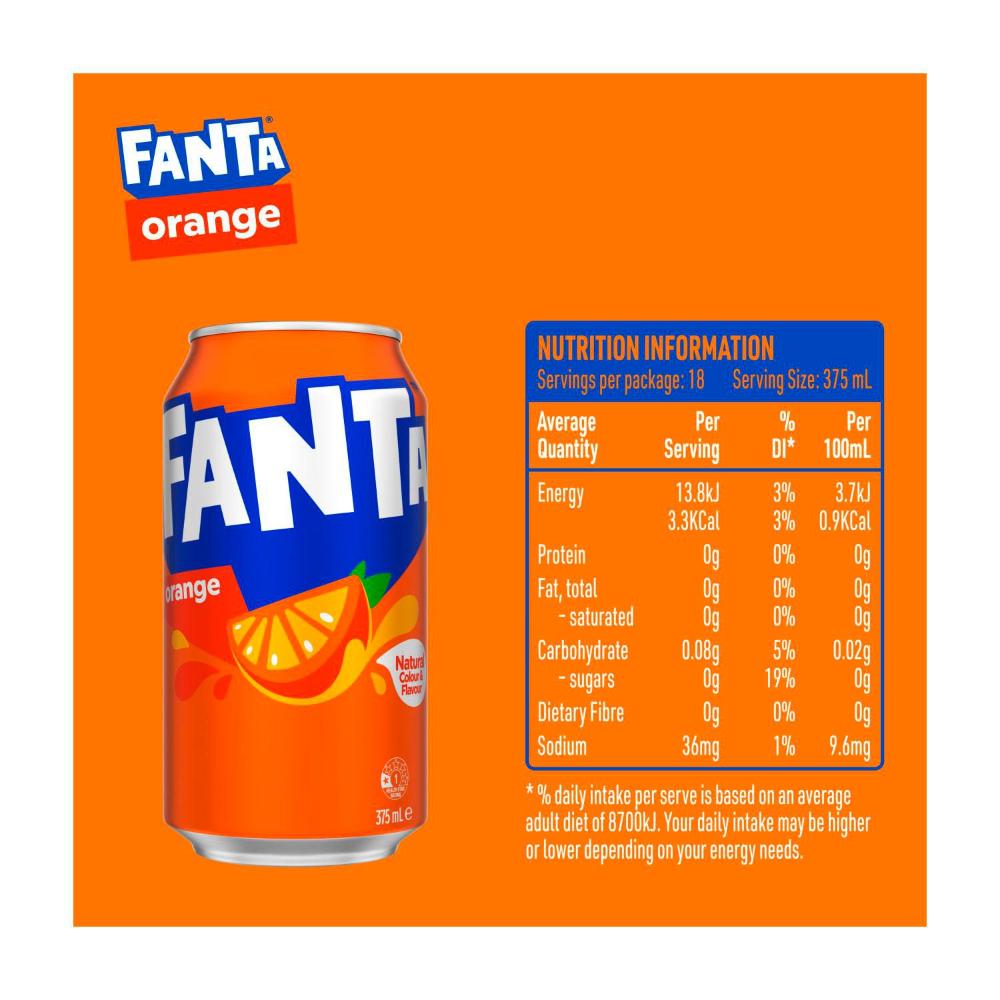 Fanta Orange Soft Drink 18x375ml - 18 Pack
