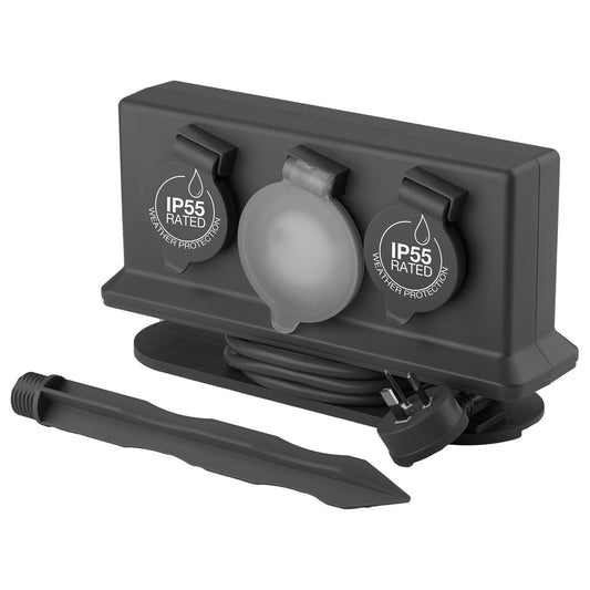 Arlec Outdoor Powerboard with Timer - 4 Outlet - 1.8m - Dark Grey