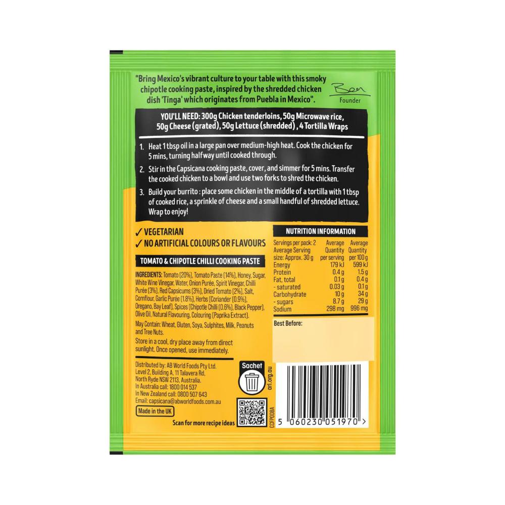 Capsicana Mexican Style Burrito Tomato & Chipotle Paste - 60g