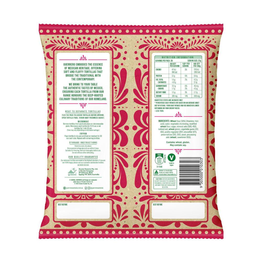 Guerrero Fajita Tortillas 20 Pack - 750g