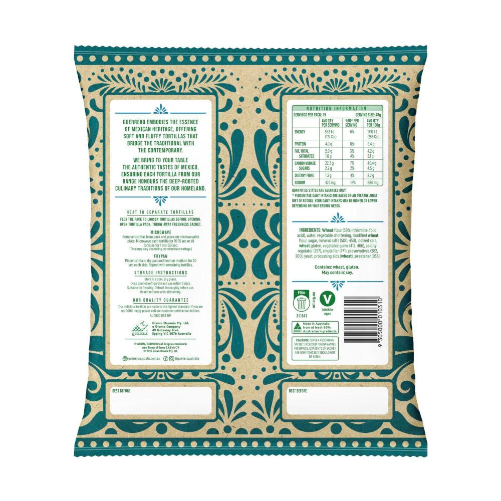 Guerrero Soft Taco Tortillas 8in 15 Pack - 720g