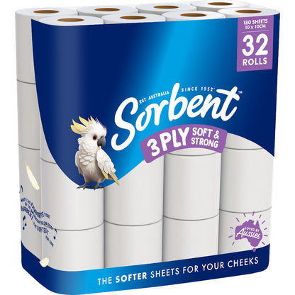Sorbent Silky White 3 Ply Toilet Paper 32 Pack