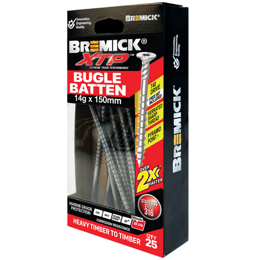 Bremick XTP Bugle Batten - 14g x 150mm - Stainless Steel 316 - 25 Pack