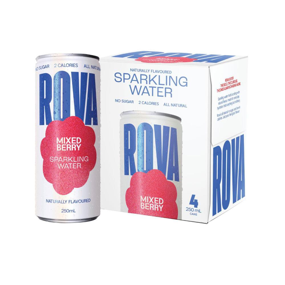 Rova Sparkling Water Mixed Berry Cans 250ml - 4 Pack