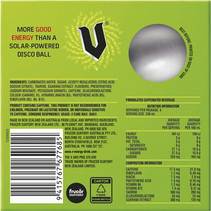V Original Guarana Energy Drink 250ml X 4 Pack