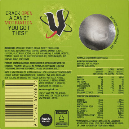 V Original Guarana Energy Drink 250ml X 4 Pack