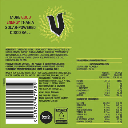 V Original Guarana Energy Drink 250ml X 4 Pack