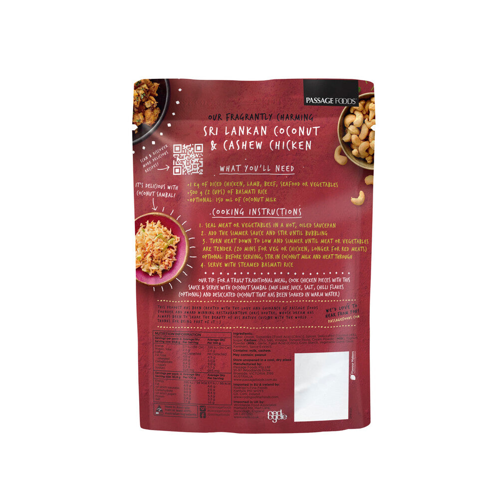 Passage To Sri Lankan Coconut & Cashew Chicken Simmer Sauce Pouch - 375g