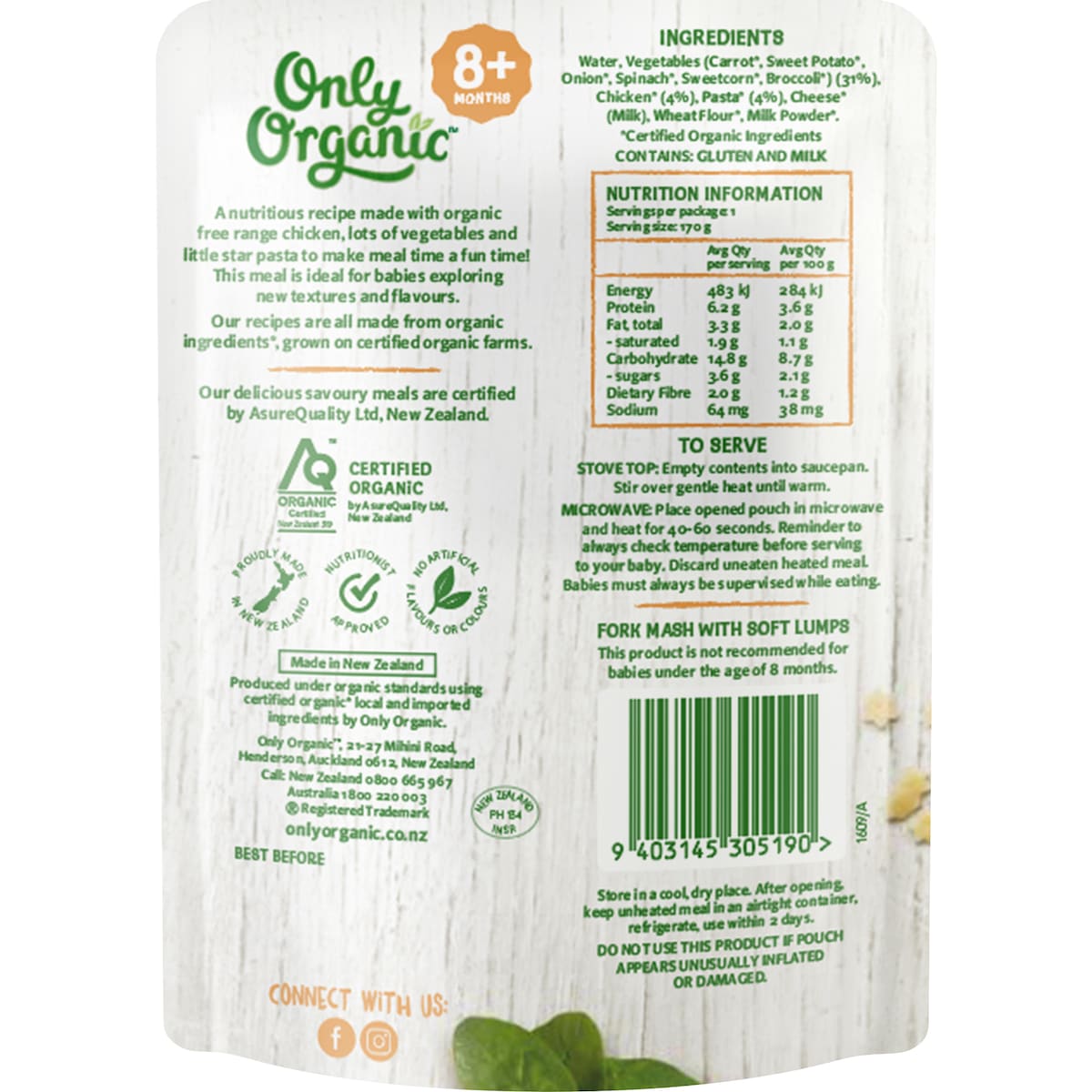 Only Organic Chicken Vegetables & Star Pasta 170g