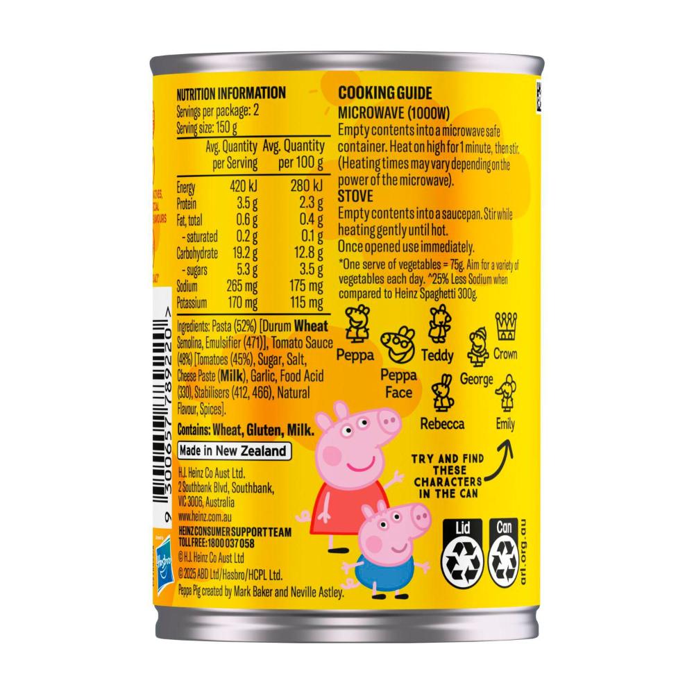 Heinz Peppa Pig Pasta Shapes In Tomato Sauce - 300g